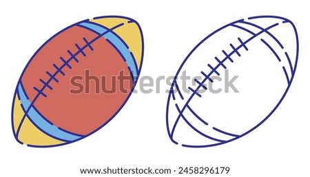 Thin line stroked color icon. Bright ball for playing American football. Rugby team sports equipment. Simple vector isolated on white background
