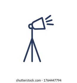Leuchtensymbol eines dünnen Studios. Spotlight, Stativ, Flutlicht isolierte Umrisszeichen. Fotografie, Technologie, Gerätekonzept. Vektorgrafik-Symbol-Element für Webdesign und Apps