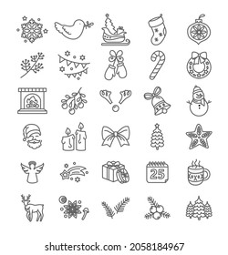 Thin line style Christmas vector icon set