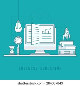 Thin line style design for business education concept. Flat vector elements for web applications and banners