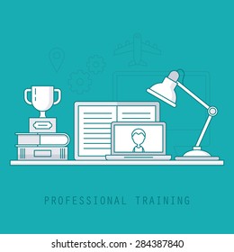 Thin line style design for professional training concept. Flat vector elements for web applications and banners