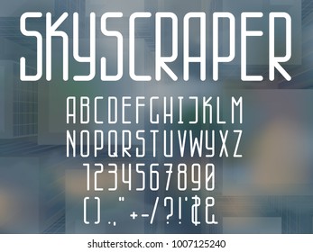 Thin line style font. Narrow sans serif letters and numbers. Vector latin alphabet.