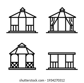 Thin line style gazebos and garden constructions vector set