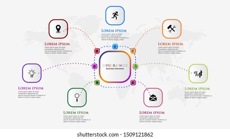 Thin line style infographic options template. 
Modern concept design template with 7options, steps or parts.
