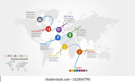 Thin line style infographic options template. 
Modern concept design template with 7 options, steps or parts.