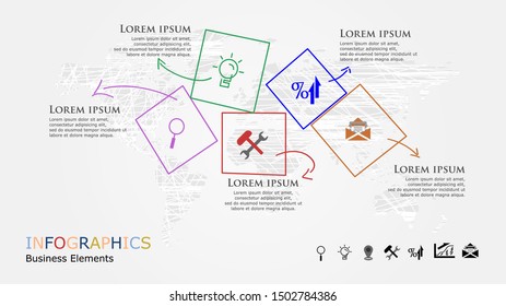 Thin line style infographics options template. Modern concept design template with 5 options, steps or parts.