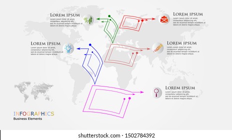 Thin line style infographics options template. Modern concept design template with 5 options, steps or parts.