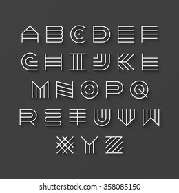 Thin line style, linear uppercase modern font, typeface, latin alphabet with shadow effect vector design element