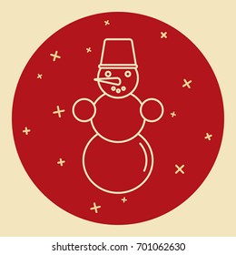 Thin line style snowman icon in round frame