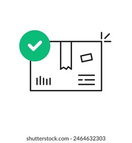 thin line successful package delivery icon. minimal simple linear label element for graphic design or internet website. cardboard pack for customer or client and guarantee of quality and easy delivery