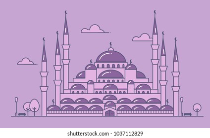 Thin line Sultan Ahmet mosque in Istanbul, Vector illustration