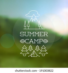 Thin Line Summer Holiday And Travel Themed Summer Camp Outlined Background Illustration