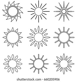  thin line sun icon set 