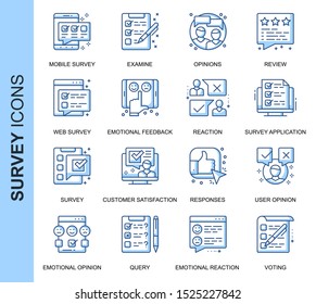 Thin Line Survey Related Vector Icons Set for Website and Mobile Site and Apps. Outline icons design. Contains such Icons as Review, Customer Opinion, Web Survey and more. Linear Pictogram Pack.