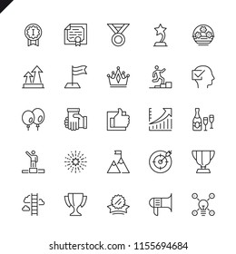 Thin line sussess, awards, achievment elements icons set for website and mobile site and apps. Outline icons design. 48x48 Pixel Perfect. Linear pictogram pack. Vector illustration.