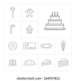 Thin line sweets icon set