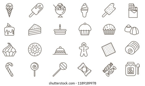 Thin line sweets vector icon set
