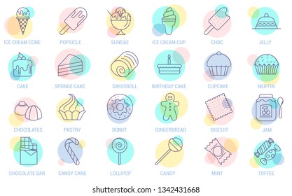 Thin line sweets vector icon set