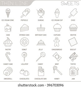 Thin Line Sweets Vector Interface Icon Set.