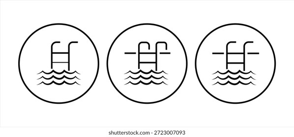 Conjunto de iconos de piscina de línea delgada. Líneas editables. Ilustración vectorial.