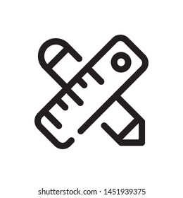 Thin Line symbol or Icon with black stroke of ruler and pencil branding for website and app phone. isolated. vector. 