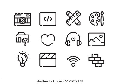 Thin Line symbol or Icon with black stroke of branding design graphic set bundle for website and app phone. isolated. vector. 