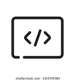Thin Line symbol or Icon with black stroke of Programming code app for website and app phone. isolated. vector. 