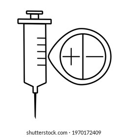 Thin line syringe with positive and negative button icon vector image. Royalty-free.