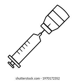 Thin line syringe with vaccination bottle icon vector image. Royalty-free.