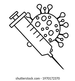 Thin line syringe with virus icon vector image. Royalty-free.