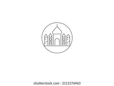 thin line taj mahal icon in circle