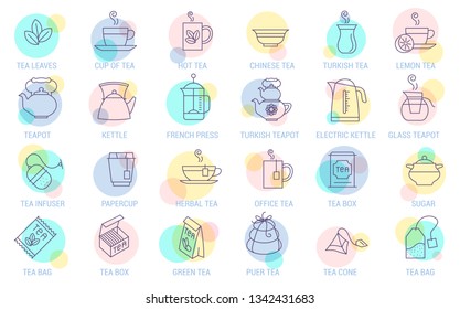 Thin line tea vector icon set