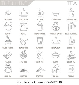 Thin line tea vector interface icon set.