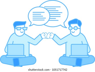 Thin line teamwork young professionals illustration
