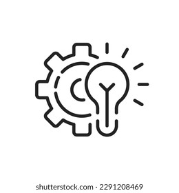 thin line tech industry icon for technology process. linear modern graphic stroke design cogwheel logotype web element isolated on white. concept of power management badge or development vision sign