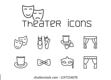 thin line theater icons set on white background