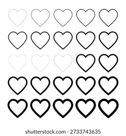 thin line to thick line. hearten set. vector heart love icon. Collection of the heart symbol, Love hearts signs icon set, love symbol vector. style.