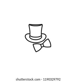 thin line top hat and bow tie icon on white background