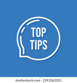 thin line top tips minimal bubble. concept of blog speechbubble with faq text. flat lineart style trendy modern creative logotype graphic stroke art design simple element isolated on blue background