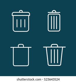 thin line trash bin icon on blue background