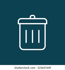 thin line trash bin icon on blue background