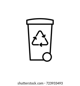 thin line trash bin with recycle sign on white background