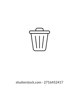 Símbolo de Borrar de papelera de línea delgada para interfaz de usuario y App
Símbolo moderno del Borrar de basura de contorno creado con un trazo uniforme de 2.5px. El ícono presenta un cubo de basura geométrico con tapa y listones de Vertical, aislados sobre un fondo blanco