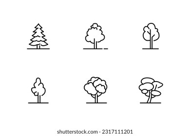 Thin line trees icons set. Forest, park and garden trees isolated signs. The concept of nature. Vector illustration symbol elements for web design and apps. svg