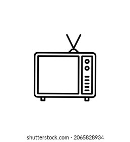 Icono de la línea delgada de la televisión, símbolo de la televisión con un estilo de contorno aislado en fondo blanco