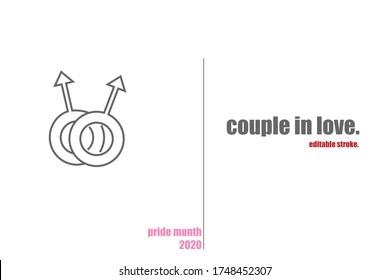 Thin line two male couple sign on white background. LGBT pride month icons. Love is legal. Love is love. Love wins. Editable stroke. Eps10. 