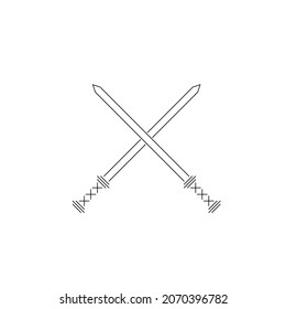 Thin line two sword icon isolated on white background.outline samurai flat icon