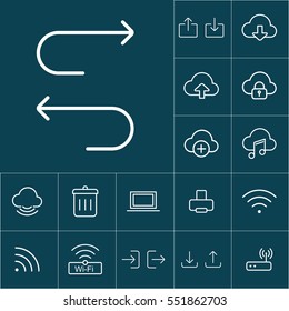 thin line undo redo icons on blue background, web internet icons set