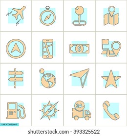 Thin Line universal icons with flat design elements set. 5