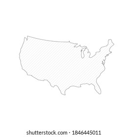 thin line usa map contour outline with stripes for teaching or education infographic element. stroke flat style modern design isolated on white background